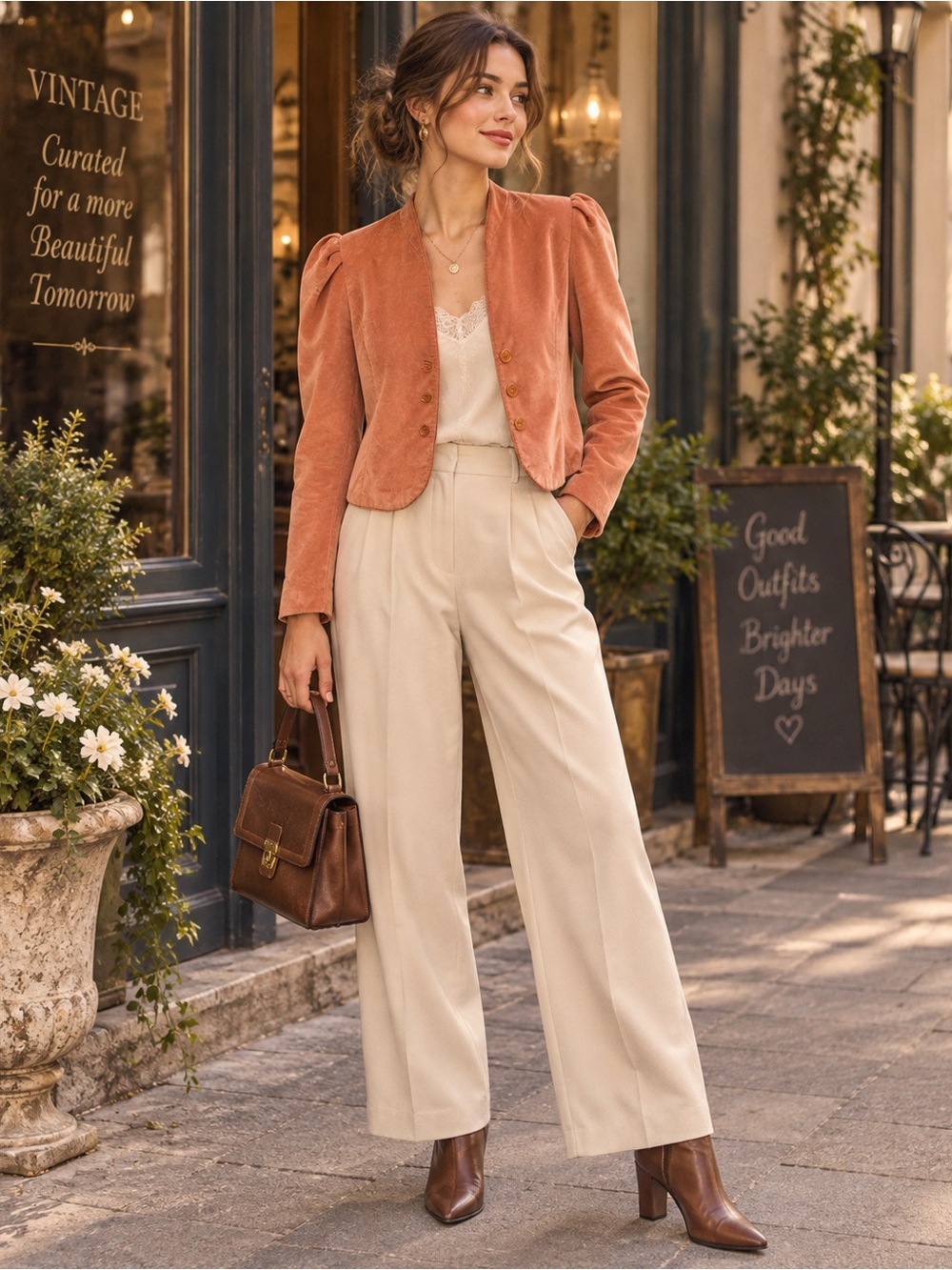 Vintage Patty Woodard Peach Velvet Puff Shoulder Cropped. Blazer